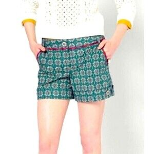 Corey Lynn Calter Anthropologie Green Patterned Print Shorts Preppy Sz 2 NWT!